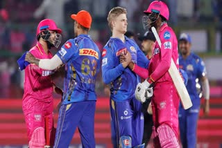 Players of Rajasthan Royals and Mumbai Indians