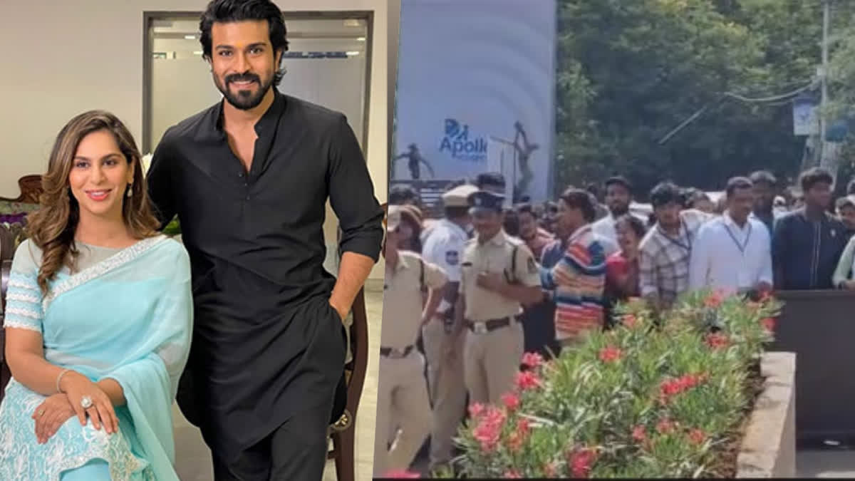 Sea of fans gather outside Apollo hospital to cheer for Ram Charan, Upasana Konidela's 'mega princess'