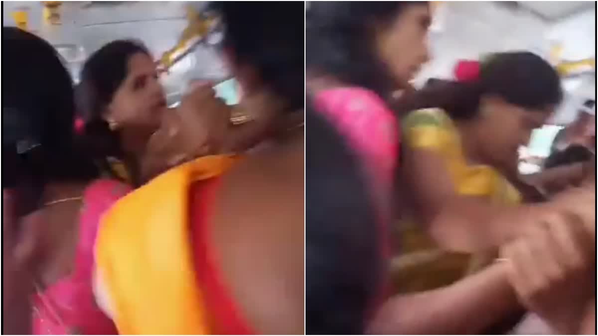 womens fight for seat in govt bus: video viral