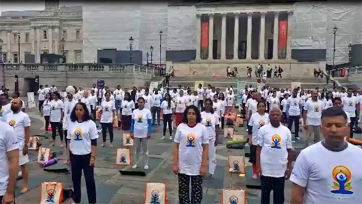 Yoga celebrated at Trafalgar Square in London