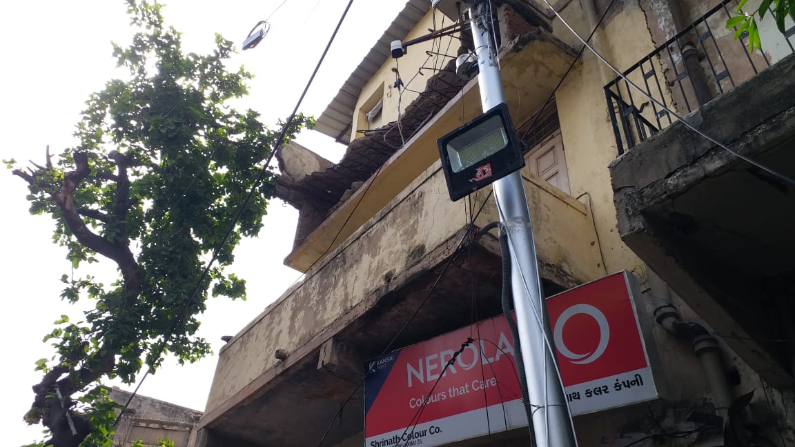 The balcony of this dilapidated house fell