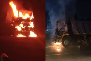 Lorry caught fire in Kollam  കൊല്ലത്ത് ഓടിക്കൊണ്ടിരുന്ന ലോറിക്ക് തീപിടിച്ചു  ടോറസ് ലോറിക്ക് തീപിടിച്ചു  ശക്തികുളങ്ങര  കൊല്ലം വാര്‍ത്തകള്‍  കൊല്ലം ജില്ല വാര്‍ത്തകള്‍  kerala news updates  latest news in kerala