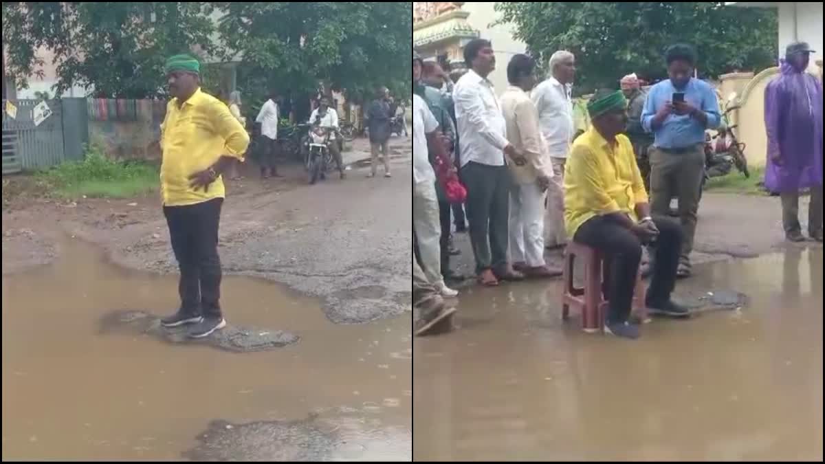 mla_kolikapudi_srinivasa_rao_protest_on_potholed_road