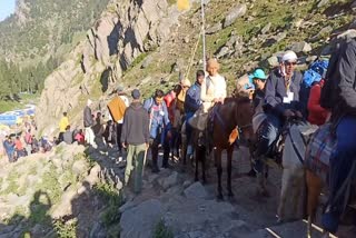 Pilgrims on way towards Amarnath cave during Amarnath yatra in Kashmir