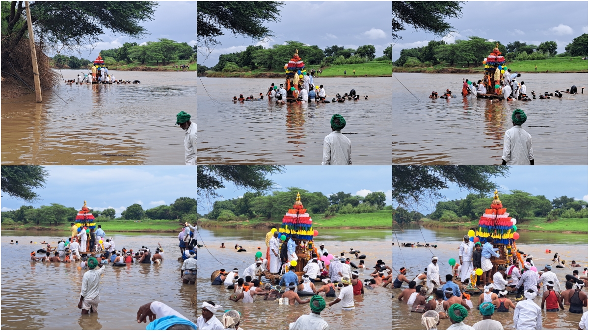 ತುಂಬಿದ ನದಿಯಲ್ಲಿ ಸಿದ್ಧಾರೂಢ ಮತ್ತು ಮಲ್ಲಿಕಾರ್ಜುನಸ್ವಾಮಿಗೆ ತೆಪ್ಪೋತ್ಸವ