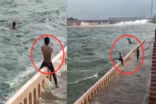 children jumping into Chambal river