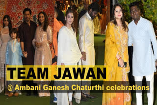 Ambani's Ganesh Chaturthi celebrations were a start-studded affair with Shah Rukh Khan and his team Jawan in attendance. King Khan arrived with his family while his Jawan co-star Nayanthara made heads turn in ethnic wear. Basking in the success of his latest directorial, Atlee Kumar also attended Ambani's Ganesh Chaturthi celebrations in Mumbai on Tuesday night along with his wife Priya Atlee.