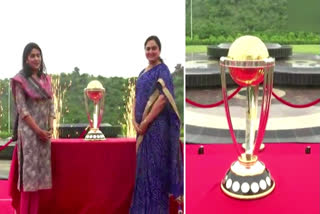 ICC Men's Cricket World Cup 2023 Trophy displayed in Ramoji Film City