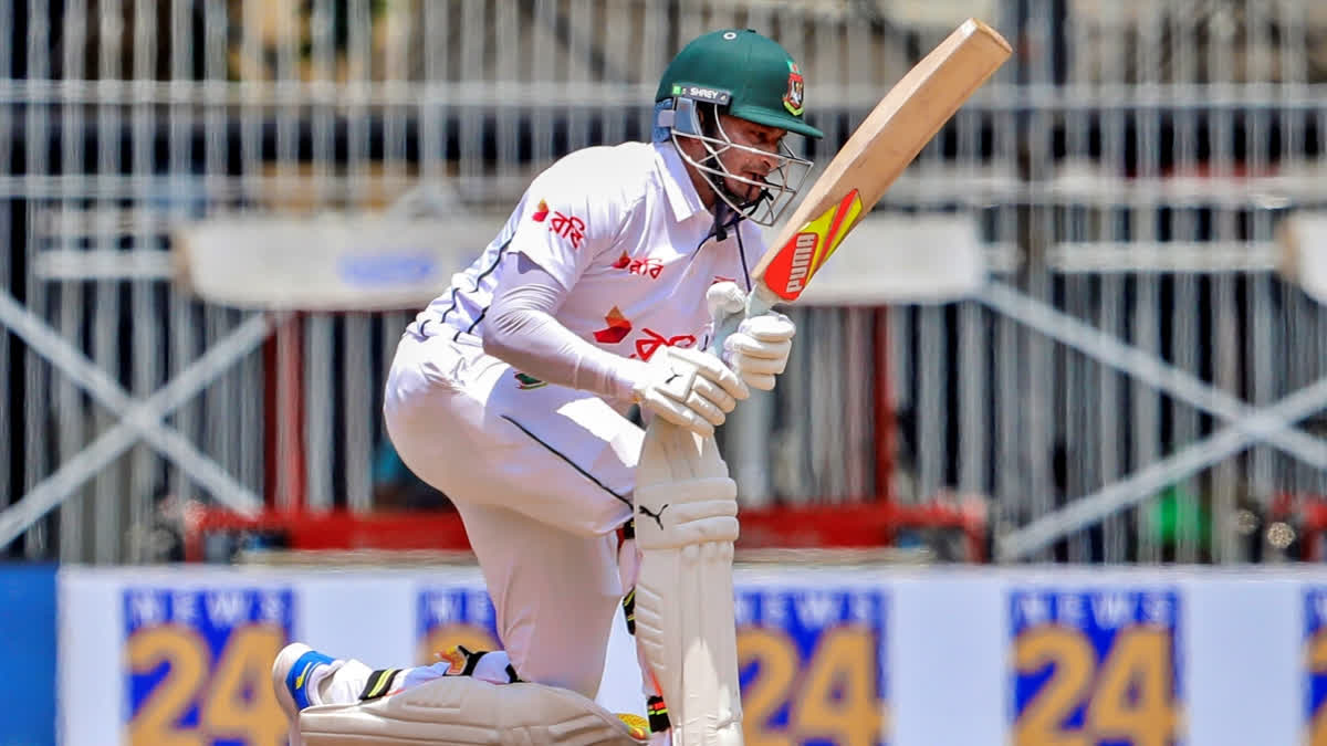 Bangladesh cricketer Shakib Al Hasan was seen adopting a unique technique while batting on Day 2 of the first Test against India at MA Chidambaram Stadium in Chennai on Friday, September 20, 2024.