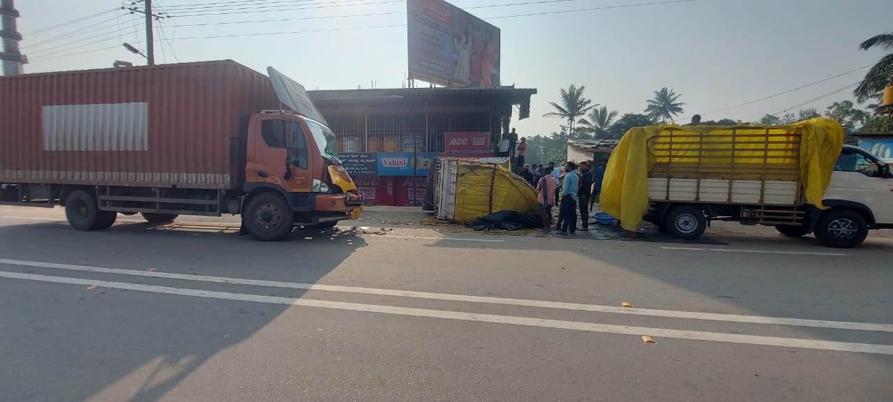 ಗೂಡ್ಸ್​ ವಾಹನಕ್ಕೆ ಡಿಕ್ಕಿ ಹೊಡೆದ ಕ್ಯಾಂಟರ್​