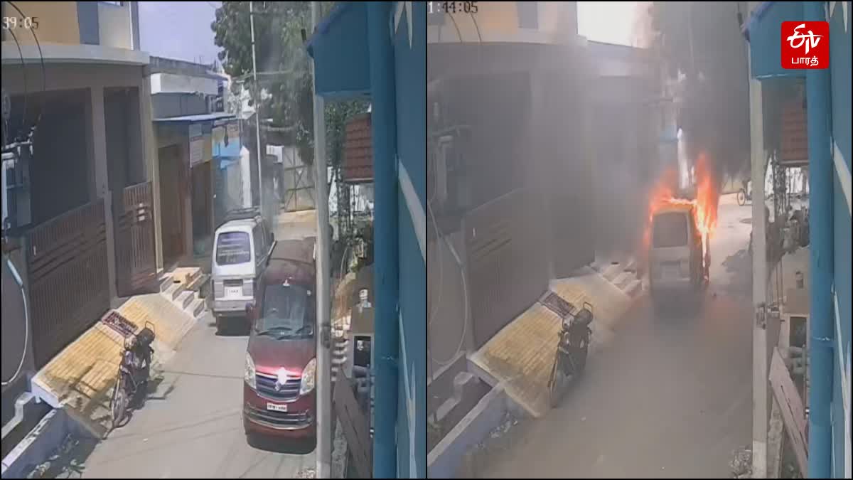 omni van caught fire while driving home in erode