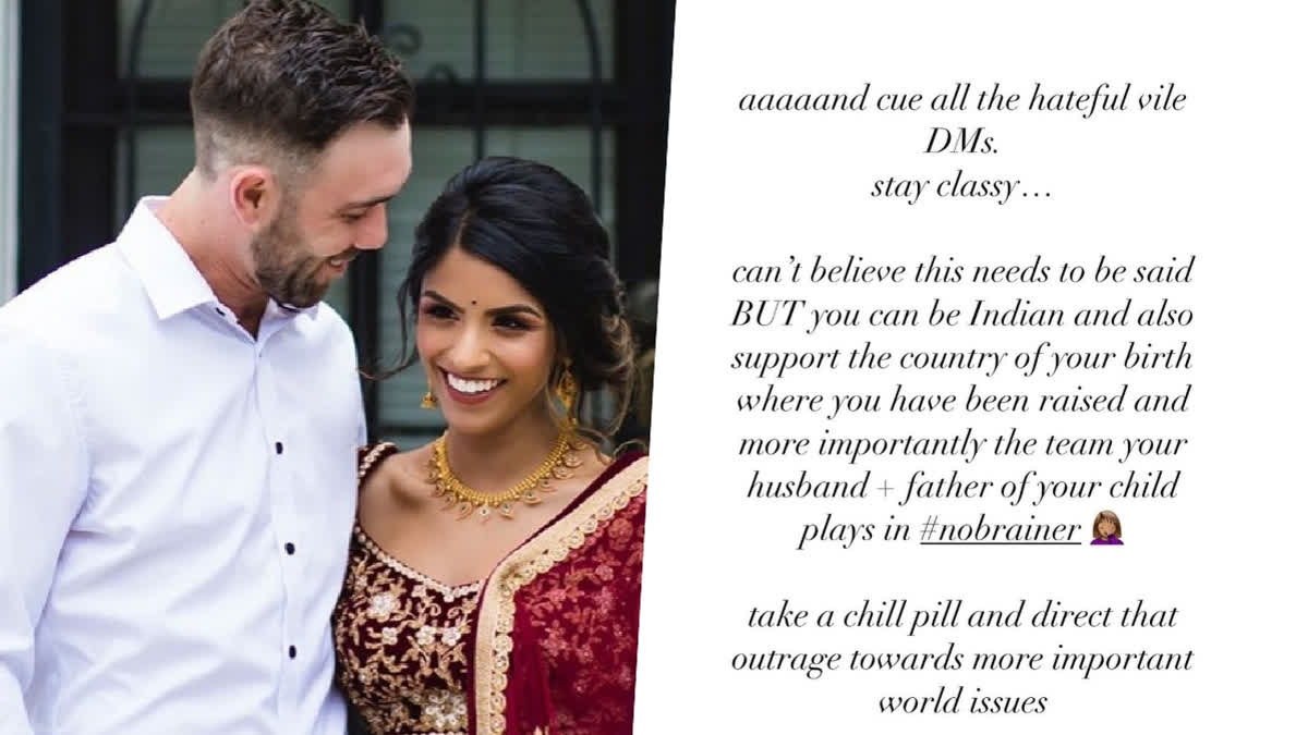 File: Glenn Maxwell's wife shares Instagram post to cue for hateful messages