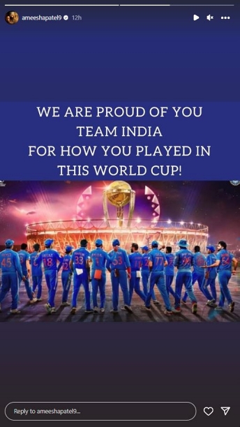 Bollywood stalwart Amitabh Bachchan, Shah Rukh Khan and others shared a heartfelt message for Men In Blue after their defeat against Australia in World Cup 2023. The Bollywood fraternity stood tall as India showed true sportsmanship and gave their all.