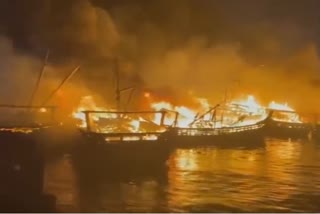 Fire breaks out at port in Visakhapatnam Andhra Pradesh several boats burnt to ashes