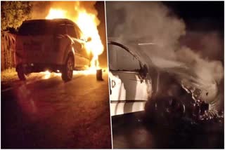 moving car catches fire in Mariani
