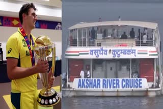 World Cup 2023: Pat Cummins poses with World Cup Trophy on Sabarmati River cruise boat