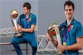 Pat Cummins poses with World Cup trophy