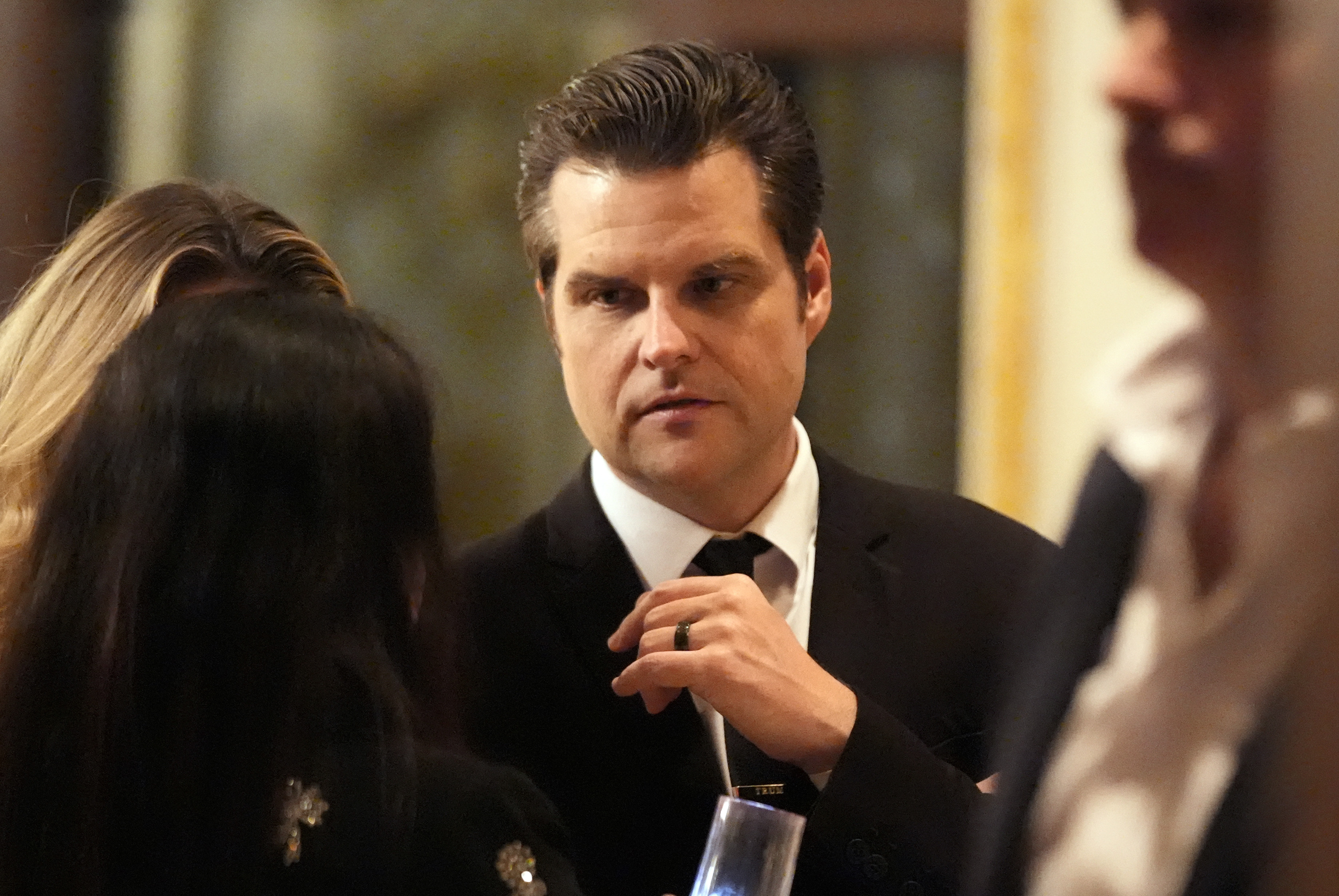 Matt Gaetz arrives before President-elect Donald Trump speaks during an America First Policy Institute gala at his Mar-a-Lago estate, Thursday, Nov. 14, 2024, in Palm Beach, Fla. (AP)