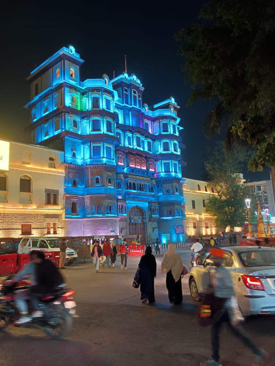 blue light on Historical buildings