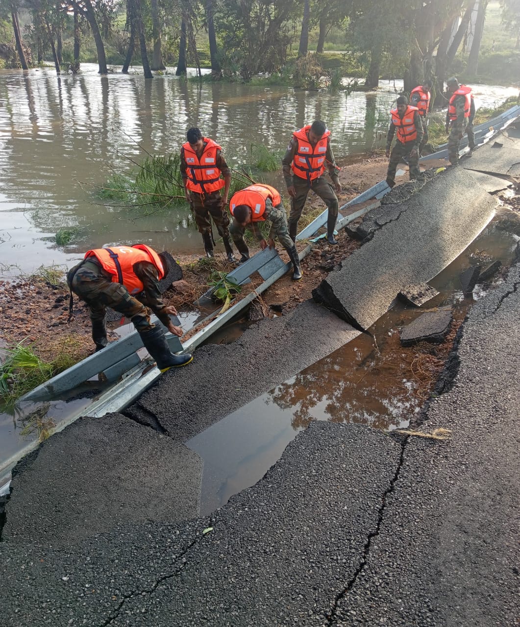 Wellington soldiers who are restoring flood affected areas in Thoothukudi in a fast pace