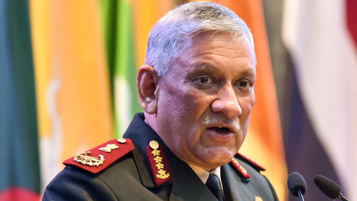 In this Dec. 7, 2021 file photo, Chief of Defence Staff Gen Bipin Rawat addresses during the PANEX-21 exercise on disaster management, at DRDO Bhawan in New Delhi.