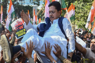 Assam Congress President Bhupen Borah during the party's 'Raj Bhavan Chalo' protest, as part of its nationwide demonstration over several issues including indictment of industrialist Gautam Adani by a US court in a bribery case and the Manipur issue, in Guwahati, Wednesday, Dec. 18, 2024.