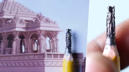 Guinness book record holder artist carves 1.3 cm long Ram's idol on pencil tip