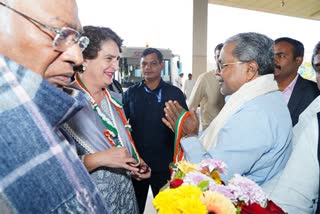 Priyanka Gandhi Mallikarjun Kharge reach Belagavi Karnataka attend Jai Bapu Jai Bhim rally