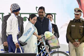 Minister Mamata Banerjee during a government function in Malda on Tuesday.