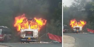 fire broke out in truck in Pendra