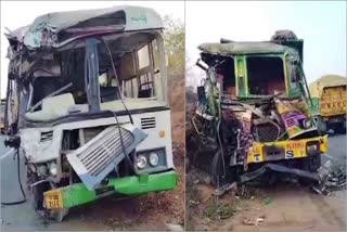Medaram Devotees Injured after truck hit RTC Bus