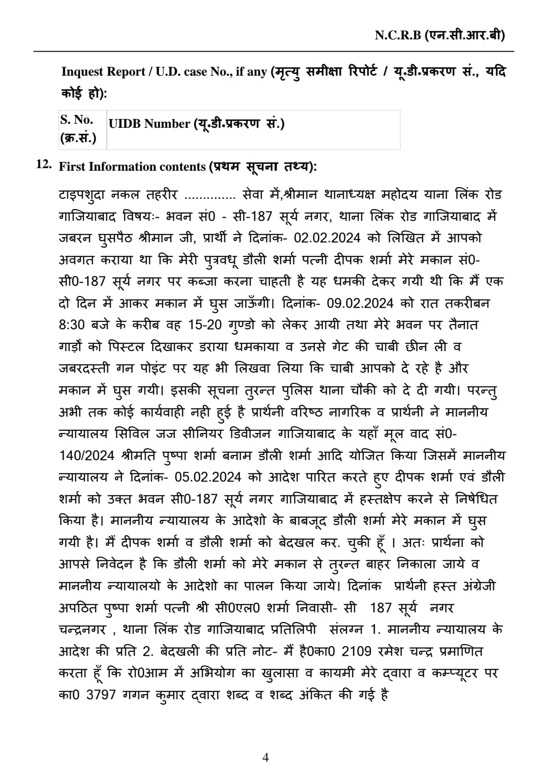 कांग्रेस नेता डॉली शर्मा पर सास का मकान कब्जाने का आरोप