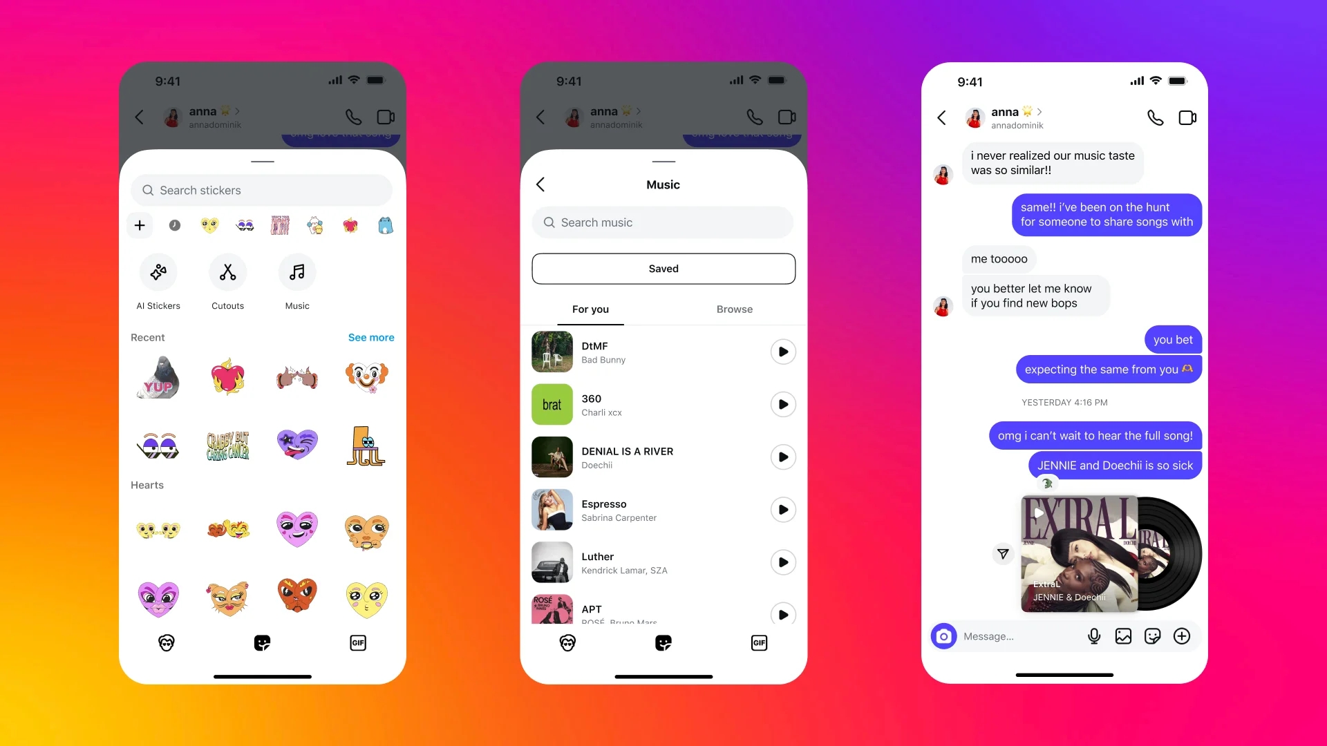 Music Stickers feature in Instagram DM