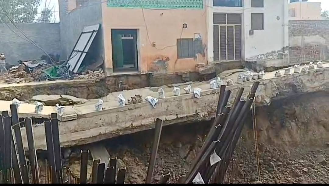 A part of the underpass under construction in Jind collapsed