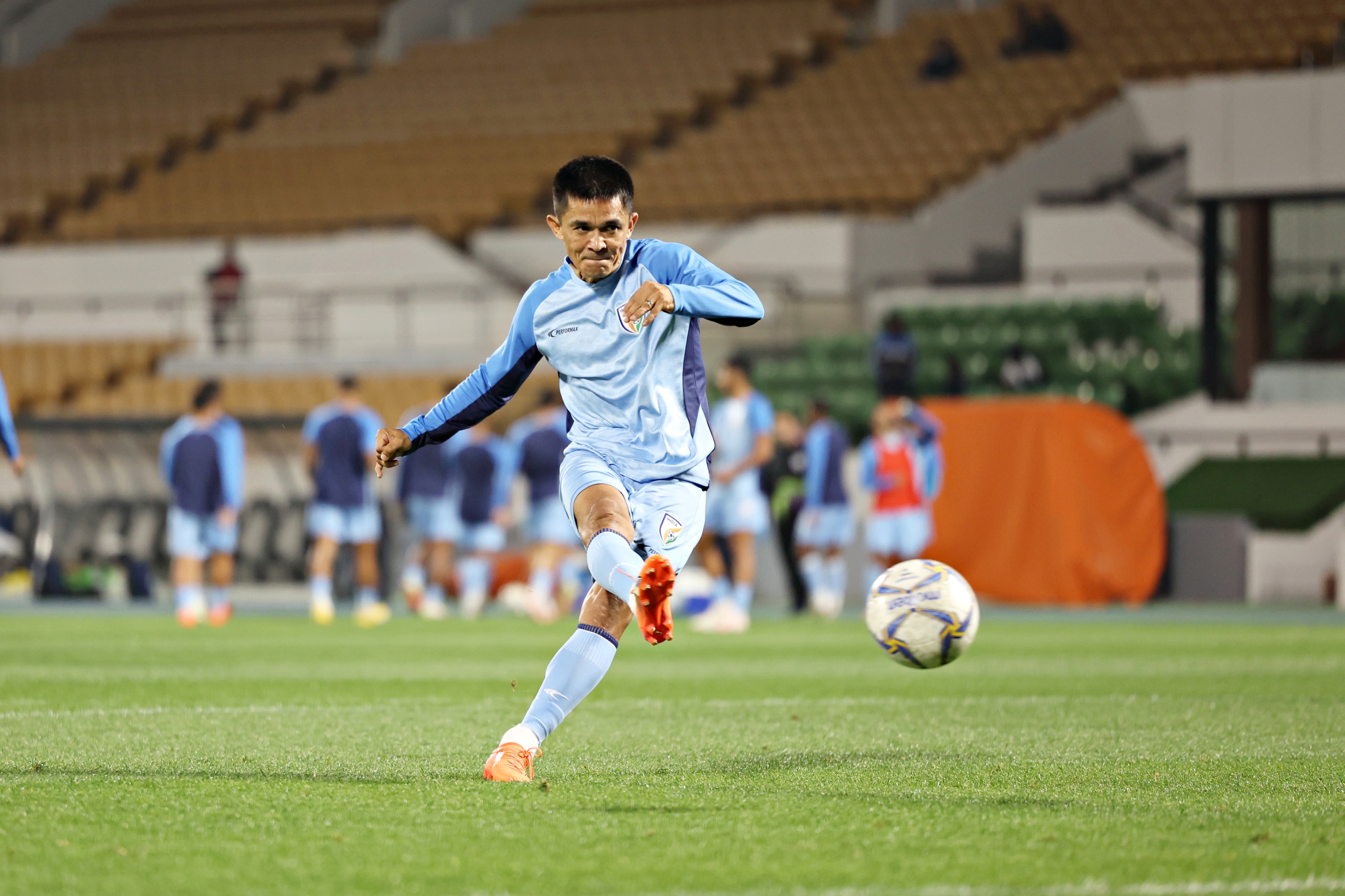 Sunil Chhetri in practice before match against Afghanistan