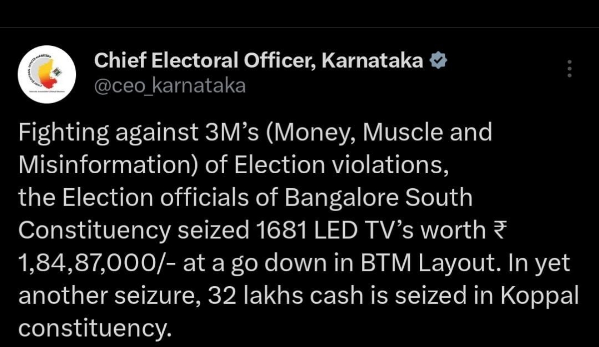 OFFICIALS SEIZED 1681 LED TVS  LOKSABHA ELECTION 2024  940 BHARAT RICE  BTM CONSTITUENCY