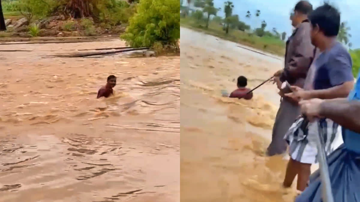 Photo of a person trapped in flood