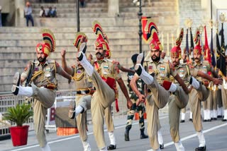 A file picture of beating retreat ceremony at Attari-Wagah border in Punjab