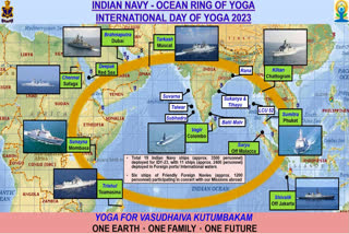 Indian Navy marked the celebrations of the International Day of Yoga (IDY) 2023 with port calls in nine countries across the globe involving 3,500 naval personnel on boar 19 Indian Naval ships covering over 35,000 km as ambassadors of Yoga in both national and international waters, aptly titled as 'Ocean Ring of Yoga.'