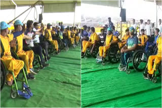 ninth International Yoga Day  അന്താരാഷ്‌ട്ര യോഗ ദിനം  ഇന്ത്യൻ വീൽചെയർ ക്രിക്കറ്റ് ടീം  യോഗ ദിന ആഘോഷം  വീൽചെയറിൽ യോഗ  Wheelchair yoga in Raipur  Indian wheelchair cricket team