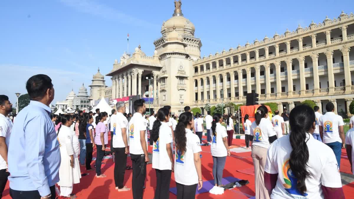 Yoga Day celebration in front of Vidhansouda