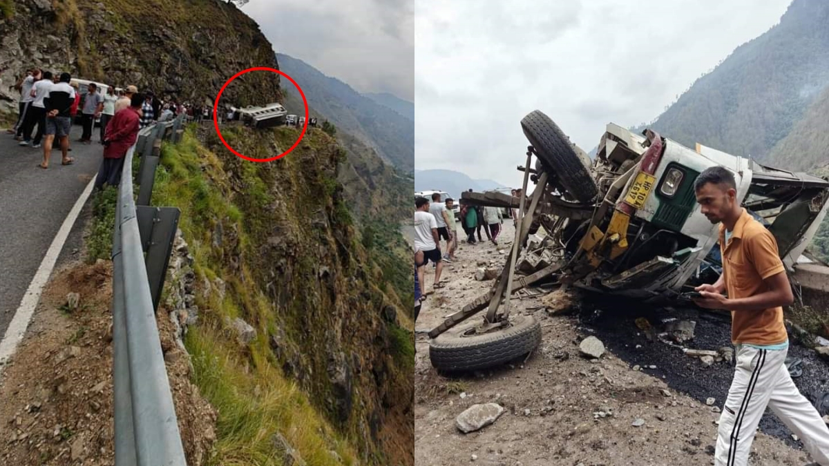 HRTC bus falls into ditch in Jubbal