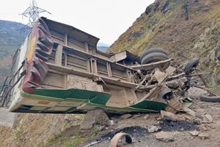 HRTC bus falls into ditch in Jubbal