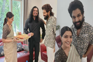 Varalaxmi Sarathkumar and Nicholai Sachdev visit Allu Arjun and family in Hyderabad to invite them to their wedding. Before Allu Arjun, the duo also invited Rajinikanth and Kamal Haasan to grace their wedding. Varalaxmi and Nicholai are set to enter wedlock in July.