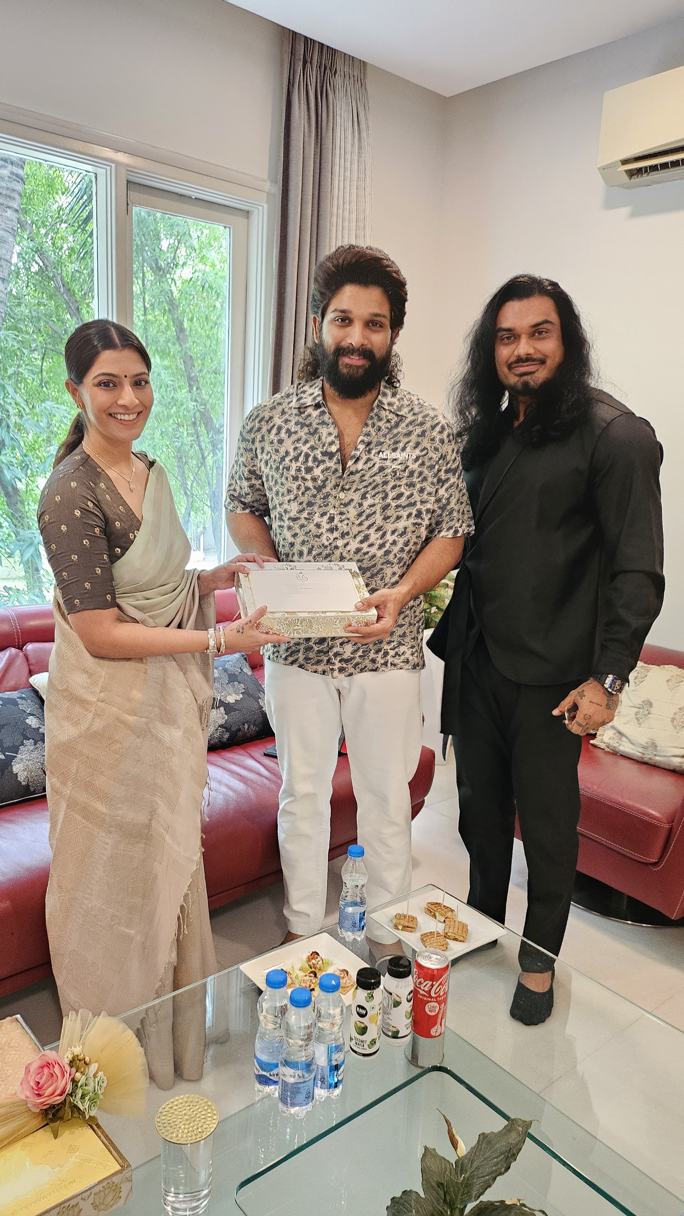 Varalaxmi Sarathkumar and Nicholai Sachdev visit Allu Arjun and family in Hyderabad to invite them to their wedding. Before Allu Arjun, the duo also invited Rajinikanth and Kamal Haasan to grace their wedding. Varalaxmi and Nicholai are set to enter wedlock in July.