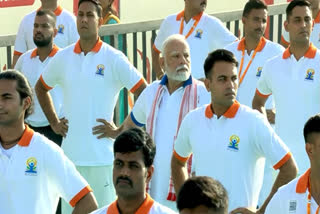 Prime Minister Narendra Modi took part in a yoga session during 11th International Day of Yoga celebrations, in Visakhapatnam on Saturday.