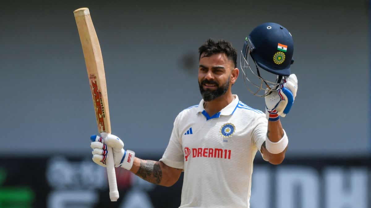 വിരാട് കോലി  Virat Kohli  കോലി  വിരാട് കോലിക്ക് സെഞ്ച്വറി  Ind vs Wi  India vs West Indies  ഇന്ത്യ vs വെസ്റ്റ് ഇൻഡീസ്  രവീന്ദ്ര ജഡേജ  ജഡേജ  Jadeja  India vs West Indies virat kohli hits century  Virat kohli hits century  രോഹിത് ശർമ  Rohit Sharma  സെഞ്ച്വറി നേടി വിരാട് കോലി  India vs West Indies second test