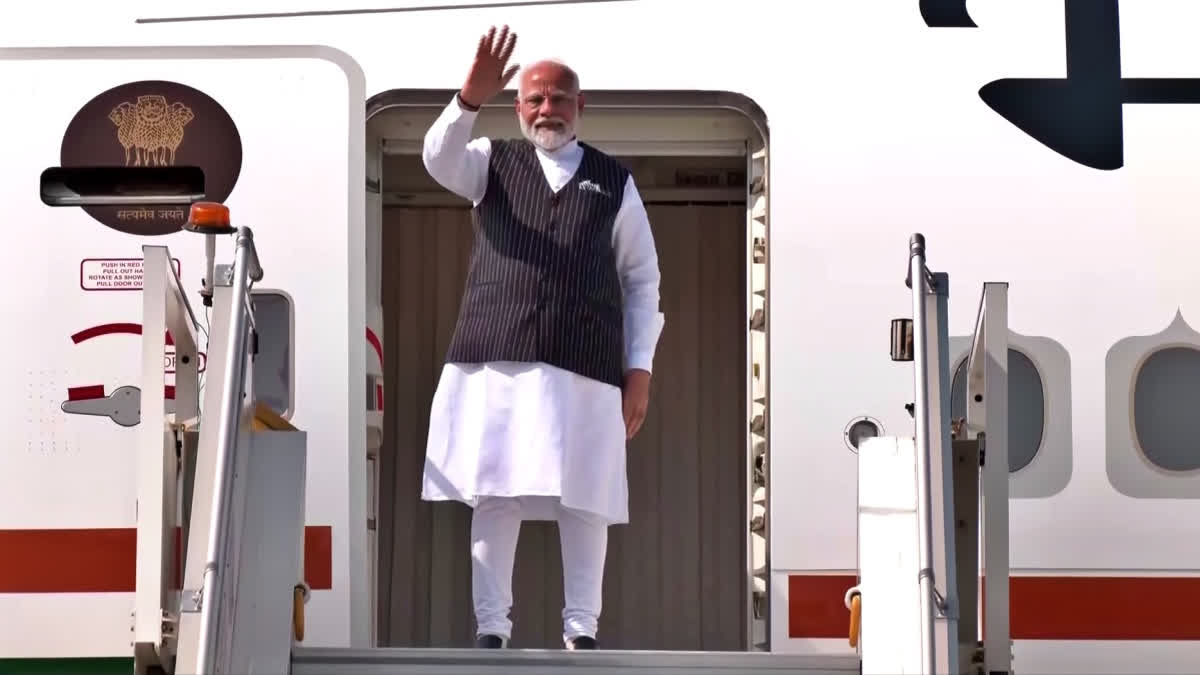 Prime Minister Narendra Modi before leaving for Warsaw, Poland on Wednesday morning.