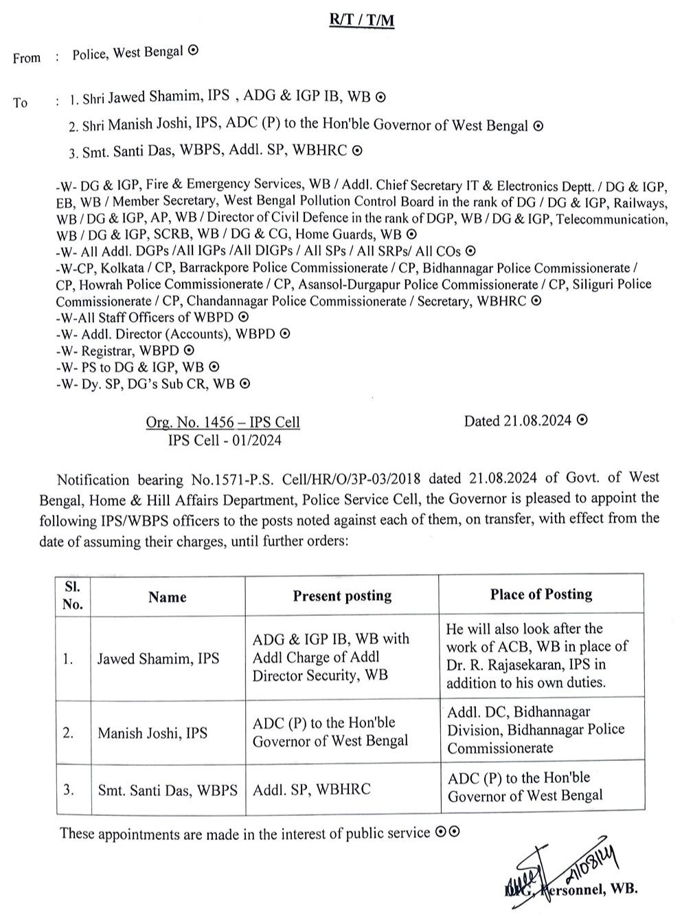 Javed Shamim as additional charge