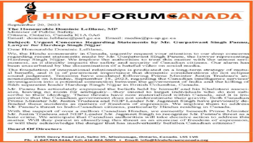 Hindu Forum against Pannu